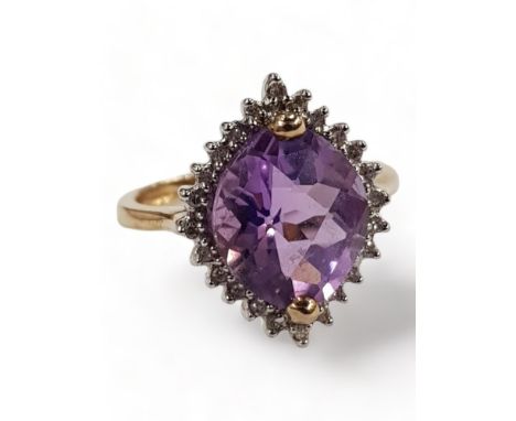 9 CARAT GOLD AMETHYST AND DIAMOND RING