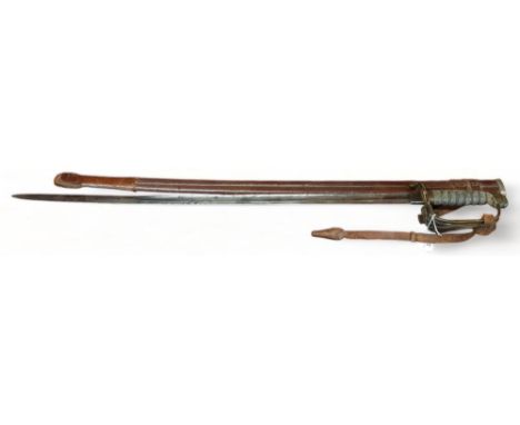 ROYAL IRISH RIFLES SWORD WITH BROWN LEATHER SCABBARD - BELONGING TO LIEUT.COLONEL EDWARD ALLAN OFFICER COMMANDING 2ND BATTALI