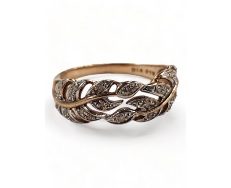 9 CARAT GOLD AND DIAMOND LEAF RING