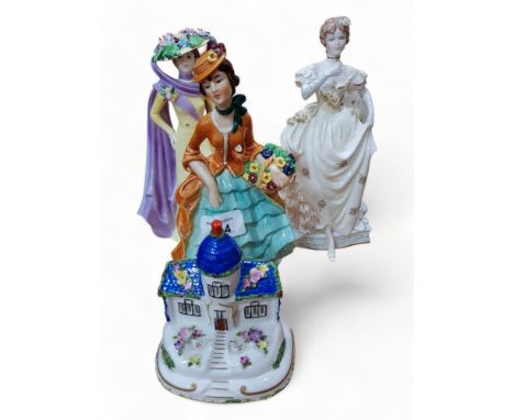 2 COALPORT FIGURES, GOEBEL FIGURE AND COALPORT COTTAGE