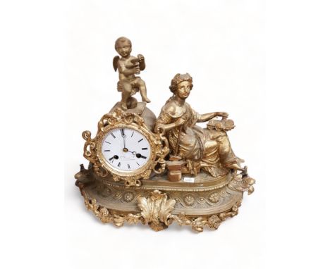 LARGE VICTORIAN GILT FIGURE CLOCK