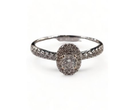 18 CARAT WHITE GOLD &amp; DIAMOND RING WITH HALF CARAT DIAMONDS.  CENTER STONE IS 0.27 CARAT, COLOUR F-G, 512-11 CLARITY.  CO
