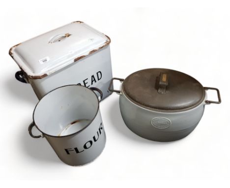 ENAMEL BREAD BIN &amp; 2 OTHERS 