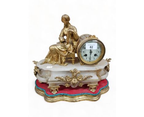LARGE VICTORIAN GILT FIGURE MANTLE CLOCK