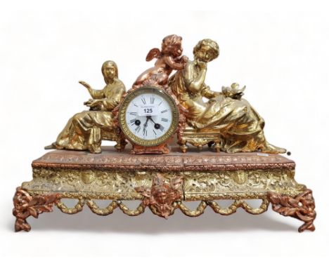 LARGE VICTORIAN GILT FIGURE MANTLE CLOCK