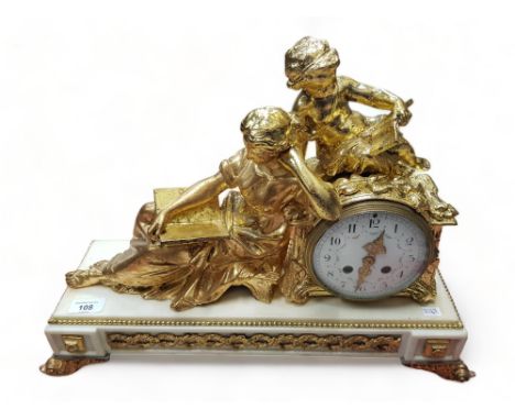 LARGE VICTORIAN GILT FIGURE CLOCK