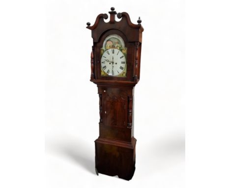 VICTORIAN PAINTED MOON PHASE DIAL MAHOGANY LONG CASED CLOCK