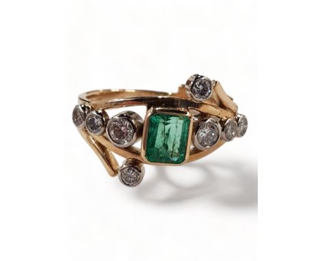 9 CARAT YELLOW GOLD EMERALD &amp; DIAMOND RING WITH 0.85 CARAT OF EMERALDS &amp; 0.85 CARAT OF DIAMONDS. THIS IS A ONE PIECE 