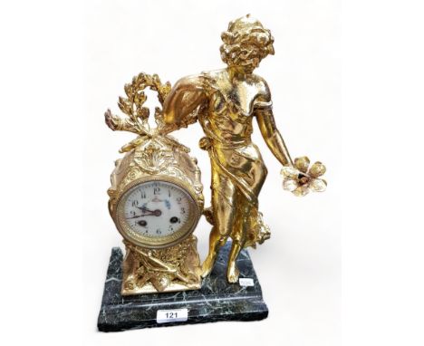 LARGE VICTORIAN GILT FIGURE MANTLE CLOCK