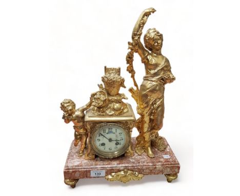VICTORIAN GILT &amp; MARBLE MANTLE CLOCK