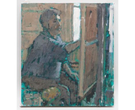 GORDON STUART oil on canvas - portrait of an artist working at an easel, 40 x 37cms NB: Located for viewing / collection at C