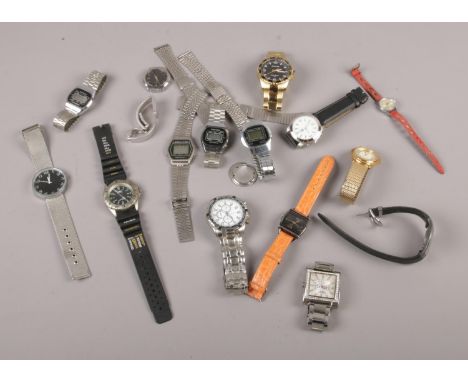 A collection of quartz wristwatches, Accurist, Pulsar, Timex examples  
