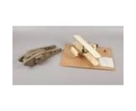 A plastic scale model diorama Wright flyer 1st powered flight, along with a MK V WW1 tank 'The Tadpole'.  
