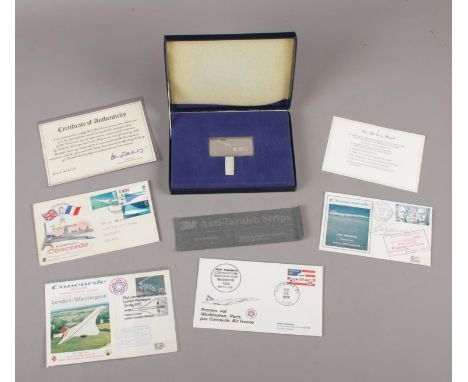 A collection of memorabilia relating to the Concordes first commercial transatlantic day flight to include, first day covers,