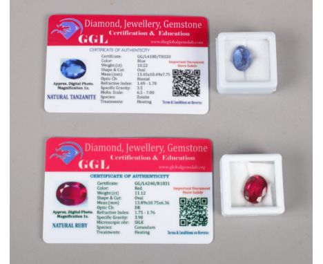 Two Large Ruby &amp; Tanzanite style specimens, oval cut.  
