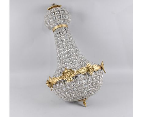 A Reproduction French Style Ormolu and Faux Crystal Ceiling Chandelier, 63cms High 