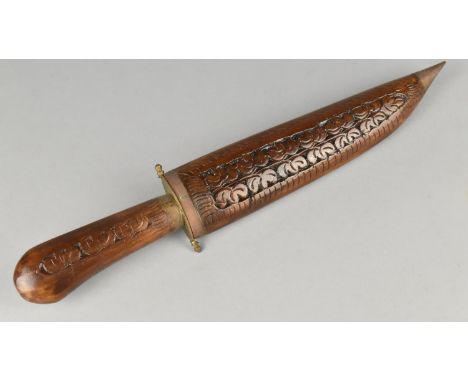 A Mid 20th Century Brass Mounted Wooden Handled Dagger and Scabbard 