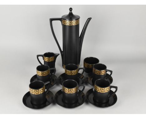 A Portmeirion Greek Key Coffee Set for Six to Comprise Cups, Saucers, Side Plates, Coffee Pot, Milk Jug and a Sugar Bowl 
