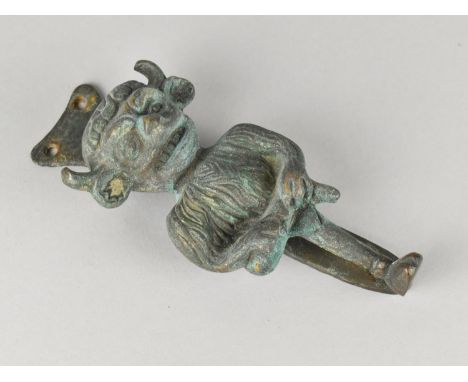 An Elpec Patinated Bronze Door Knocker Modelled as Horned Devil, 15cm long 