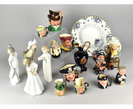 A Collection of Various Ceramics to Comprise Character Jugs, Nao and Lladro Figures, Royal Albert Moonlight Rose Calendar (Va