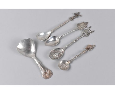 A Collection of Various Silver and White Metal Souvenir Spoons to Include Silver Caddy Spoon 