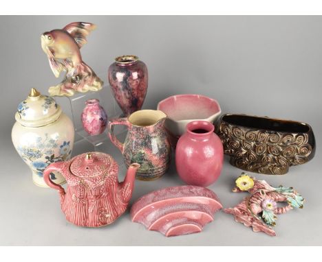 A Collection of Various Late 20th Century Pink Lustre Glazed Ceramics to Comprise Poole Vase, Govancroft Jug, Sylvac Planter,