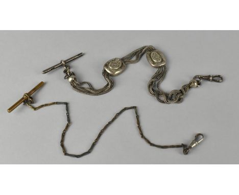 A 19th Century Silver Four Strand Watch Chain comprising Four White Metal Foxtail Chains with Two Fixed Panels and Sphere Ter