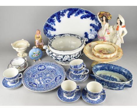 A Collection of Various Ceramics to Comprise Blue and White Tureen, Cups and Saucers, Blush Ivory Tazza, Dish, Stafforshire F