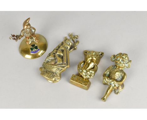 A Collection of Three Vintage Brass Novelty Door Knockers and a Souvenir Thermometer Holder for Ireland 