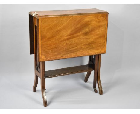 An Edwardian Inlaid Drop Leaf Sutherland Table with Stretcher Shelf, Some Veneer Missing and Some Detached Crossbanding Venee