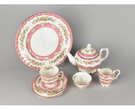 A Crown Staffordshire Tunis Eight Piece Tea Service to Comprise Teapot, Cup, Two Saucers, One Side Plate, Milk Jug, Sugar Bow