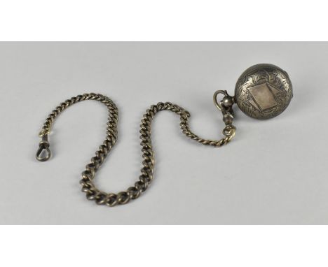 An Early 20th Century Silver Sovereign Holder on Graduated Curb Link Chain with Dog Clip Clasp, Sovereign Holder with Engrave