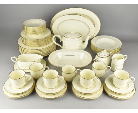 An RC Bone China Service by Noritake Decorated with White Shallow Relief Scrolled Trim on Cream Ground with Gilt Detailing to