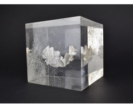 A Perspex Desktop Cube to Be used as Paperweight with Inner Shell, 12cms Square 
