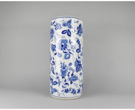 A Modern Cylindrical Blue and White Stick Stand, 45cms High 