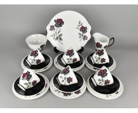 A Royal Albert Masquerade Tea Set for Six to Comprise Cups, Saucers, Side Plates, Cake Plate, Milk Jug and a Sugar Bowl 