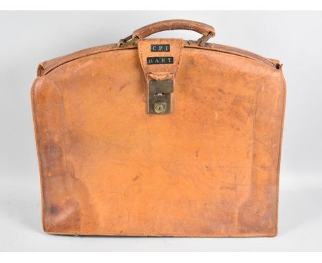 A Vintage Leather Briefcase, Formerly Belonging to Captain Hart, 45cms Wide 