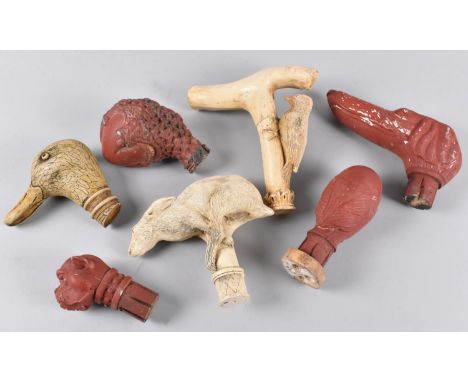 A Collection of Various Cast Resin Novelty Walking Stick Handles 
