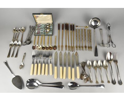 A Collection of Various Flatware to Comprise Enamel Teaspoons, Cased Thai Coffee Spoons, Thai Sterling Silver Spoon, Bronze T