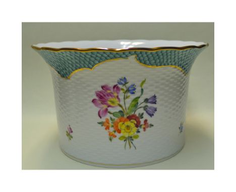 Glazed Porcelain Decorated Cache Pot, hand-painted and hand signed by the Hungarian Artist Schauer Gabrilla Hanianna. Floral 