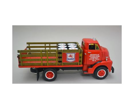 1952 GMC Full Rack Stake Truck, Mobil Oil, Magnolia Co. Dallas, TX No 2, Red Color, 1/34 Scale created by First Gear, Inc. of