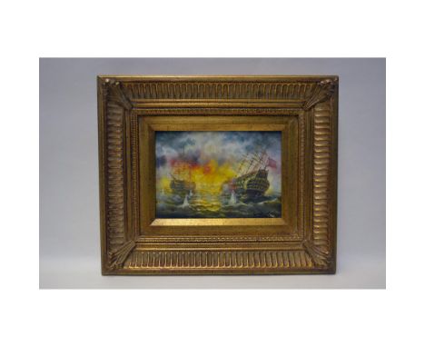 Original Oil Painting of Two Ships Passing at Sunset on Stormy Seas. Vivid colors, realistic detail, Original on Board by Rob