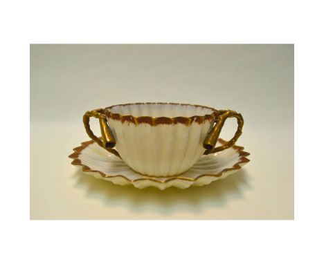 Glazed Porcelain Decorated, hand painted, hand created. Fine Bone China, Cup &amp; Saucer with an Ivory Ground and Gold accen