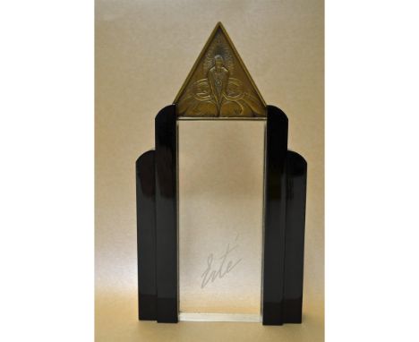 ErteÂ&nbsp;Two Sided Bronze Triangular Medallion entitled "Spectacular Dimensions" accompanied by a Clear and Black Art Deco 