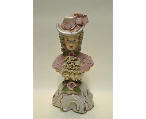 Bisque Glazed Porcelain, hand created, hand painted by Bolesaw Cybis. Early and Rare featuring a Lady Figurine with Lace Appl