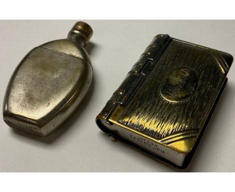 A Victorian novelty vesta, as a book; another, similar, as a hip flask (2) 