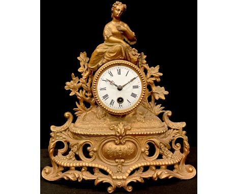 A 19th century French gilt metal figural mantel clock, c.1870 