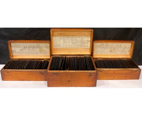 Photography - a collection of early 20th century photographic glass plate negatives, displayed in three cases, mostly portrai