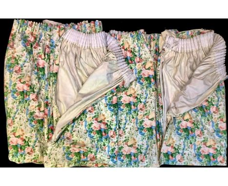 Textiles - two pairs of Sanderson curtains, Amboise Minor pattern, each curtain measures approx 182cm wide, 161cm long 