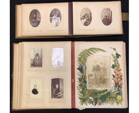 Photography - a late 19th century tooled leather care de visite album, containing various single portrait photographs; anothe